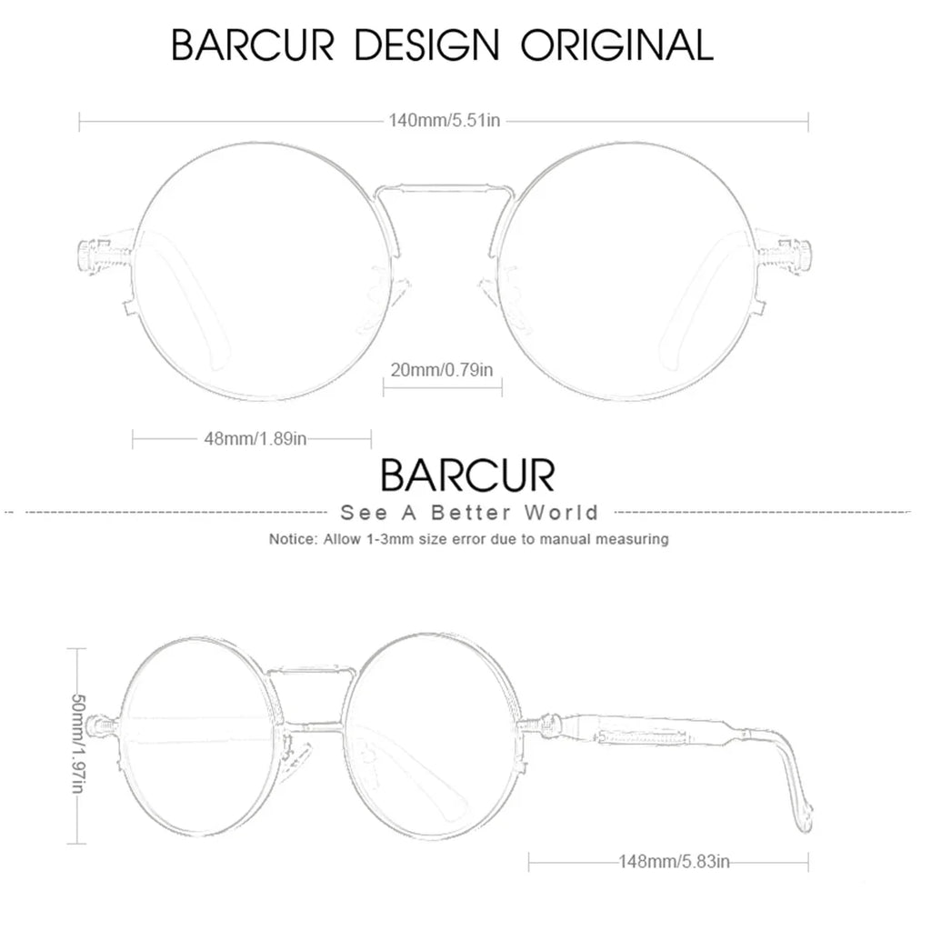 BARCUR Polarized Round Steampunk Sunglasses for Men – Retro Fashion Stainless Steel Frame with UV400 Protection and Spring Hinges – Luxury Vintage Style Circular Sun Glasses for Women & Men Perfect for Outdoor Travel and Summer Events